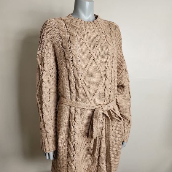 Anthropologie x Amadi "Leah" Neutral Tan Cable-Knit Sweater Dress Size XL - Picture 4 of 14